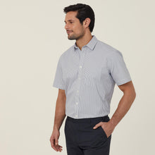 Load image into Gallery viewer, NNT Men&#39;s Avignon Fine Block Stripe Stretch Short Sleeve Shirt - Grey/White - Shirts
