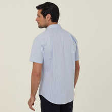 Load image into Gallery viewer, NNT Men&#39;s Avignon Fine Block Stripe Stretch Short Sleeve Shirt - Light Blue/White - Shirts
