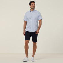 Load image into Gallery viewer, NNT Men&#39;s Avignon Fine Block Stripe Stretch Short Sleeve Shirt - Light Blue/White - Shirts
