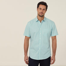 Load image into Gallery viewer, NNT Men&#39;s Avignon Fine Block Stripe Stretch Short Sleeve Shirt - Mint/White - Shirts
