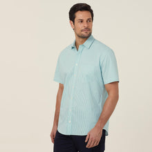 Load image into Gallery viewer, NNT Men&#39;s Avignon Fine Block Stripe Stretch Short Sleeve Shirt - Mint/White - Shirts
