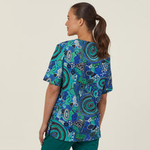 Load image into Gallery viewer, NNT Unisex Polyester Print Warlu Indigenous Scrub V-Neck Top - Green Print - Scrubs
