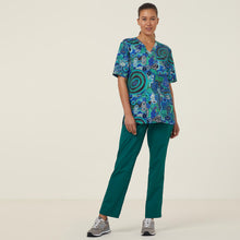 Load image into Gallery viewer, NNT Unisex Polyester Print Warlu Indigenous Scrub V-Neck Top - Green Print - Scrubs
