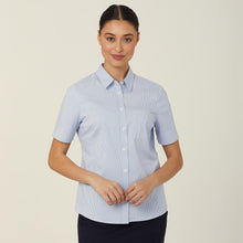 Load image into Gallery viewer, NNT Women's Avignon Fine Block Stripe Stretch Short Sleeve Shirt - Light Blue/White - Shirts
