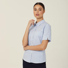 Load image into Gallery viewer, NNT Women's Avignon Fine Block Stripe Stretch Short Sleeve Shirt - Light Blue/White - Shirts
