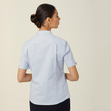 Load image into Gallery viewer, NNT Women's Avignon Fine Block Stripe Stretch Short Sleeve Shirt - Light Blue/White - Shirts
