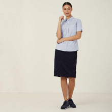 Load image into Gallery viewer, NNT Women's Avignon Fine Block Stripe Stretch Short Sleeve Shirt - Light Blue/White - Shirts
