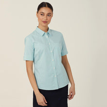 Load image into Gallery viewer, NNT Women's Avignon Fine Block Stripe Stretch Short Sleeve Shirt - Mint White - Shirts

