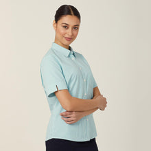 Load image into Gallery viewer, NNT Women's Avignon Fine Block Stripe Stretch Short Sleeve Shirt - Mint White - Shirts

