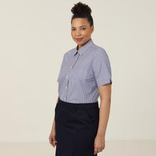 Load image into Gallery viewer, NNT Women&#39;s Avignon Fine Block Stripe Stretch Short Sleeve Shirt - Navy/White - Shirts
