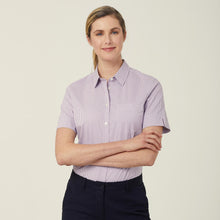 Load image into Gallery viewer, NNT Women&#39;s Avignon Fine Block Stripe Stretch Short Sleeve Shirt - Violet/White - Shirts

