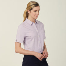 Load image into Gallery viewer, NNT Women&#39;s Avignon Fine Block Stripe Stretch Short Sleeve Shirt - Violet/White - Shirts

