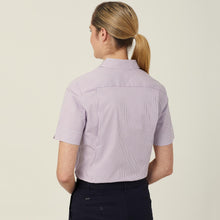 Load image into Gallery viewer, NNT Women&#39;s Avignon Fine Block Stripe Stretch Short Sleeve Shirt - Violet/White - Shirts
