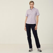 Load image into Gallery viewer, NNT Women&#39;s Avignon Fine Block Stripe Stretch Short Sleeve Shirt - Violet/White - Shirts

