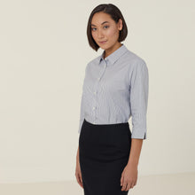 Load image into Gallery viewer, NNT Women's Avignon Fine Block Stripe Stretch 3/4 Sleeve Shirt - Grey/White - Shirts
