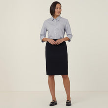 Load image into Gallery viewer, NNT Women's Avignon Fine Block Stripe Stretch 3/4 Sleeve Shirt - Grey/White - Shirts
