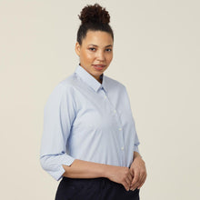 Load image into Gallery viewer, NNT Women's Avignon Fine Block Stripe Stretch 3/4 Sleeve Shirt - Light Blue/White - Shirts

