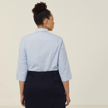 Load image into Gallery viewer, NNT Women's Avignon Fine Block Stripe Stretch 3/4 Sleeve Shirt - Light Blue/White - Shirts
