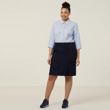 Load image into Gallery viewer, NNT Women's Avignon Fine Block Stripe Stretch 3/4 Sleeve Shirt - Light Blue/White - Shirts
