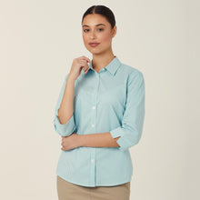 Load image into Gallery viewer, NNT Women&#39;s Avignon Fine Block Stripe Stretch 3/4 Sleeve Shirt - Mint/White - Shirts
