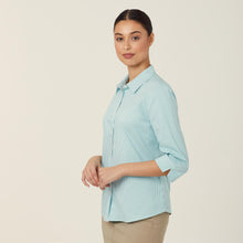 Load image into Gallery viewer, NNT Women&#39;s Avignon Fine Block Stripe Stretch 3/4 Sleeve Shirt - Mint/White - Shirts
