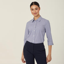 Load image into Gallery viewer, NNT Women&#39;s Avignon Fine Block Stripe Stretch 3/4 Sleeve Shirt - Navy/White - Shirts
