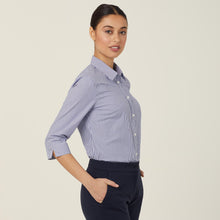 Load image into Gallery viewer, NNT Women&#39;s Avignon Fine Block Stripe Stretch 3/4 Sleeve Shirt - Navy/White - Shirts
