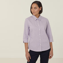 Load image into Gallery viewer, NNT Women's Avignon Fine Block Stripe Stretch 3/4 Sleeve Shirt - Violet/White - Shirts
