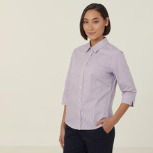 Load image into Gallery viewer, NNT Women's Avignon Fine Block Stripe Stretch 3/4 Sleeve Shirt - Violet/White - Shirts
