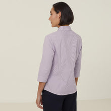 Load image into Gallery viewer, NNT Women's Avignon Fine Block Stripe Stretch 3/4 Sleeve Shirt - Violet/White - Shirts
