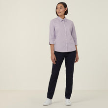 Load image into Gallery viewer, NNT Women's Avignon Fine Block Stripe Stretch 3/4 Sleeve Shirt - Violet/White - Shirts
