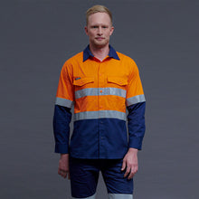 Load image into Gallery viewer, KingGee Men&#39;s Workcool 2 Hi Vis Reflective Spliced Long Sleeve Shirt - Orange/Navy - Shirts
